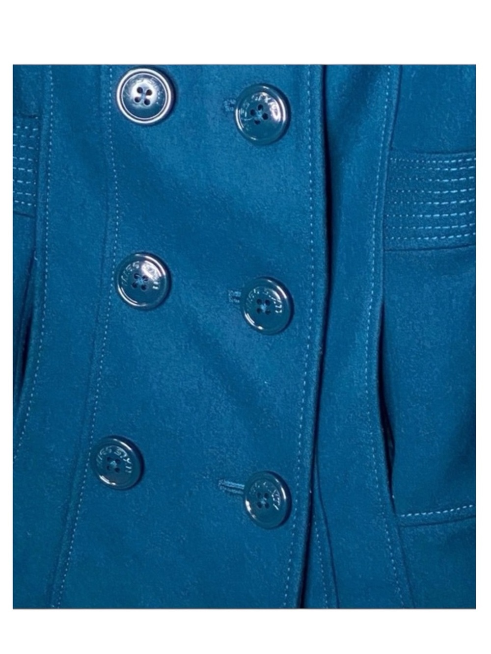 Miss Sixty ☻︎ Wool Double Breasted Pea Coat w/ Stitch Detail ☻︎ Aegean Blue ☻︎ S - Picture 12 of 16
